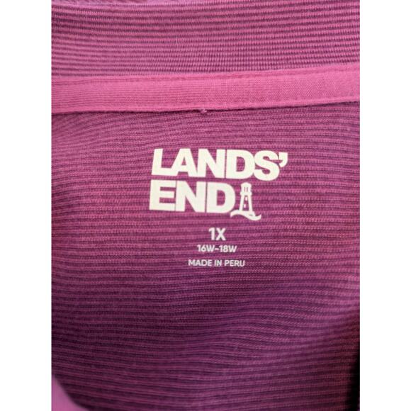 Lands' End Pink Purple Micro Stripe 1/4 Zip Short Sleeve Knit Shirt - Picture 3 of 5